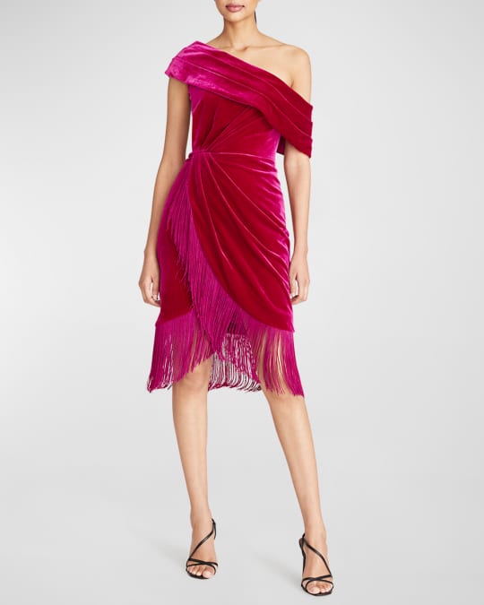 green black tie dress One-Shoulder Fringe Maxi Dress main image 1