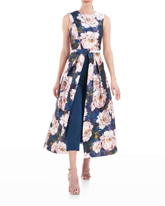 Kay Unger New York Mikado-Print Sleeveless Dress Jumpsuit | Neiman Marcus