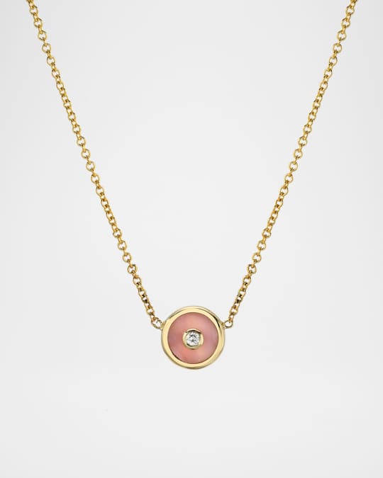 14k Yellow Gold Mini Pink Opal Compass Pendant Necklace