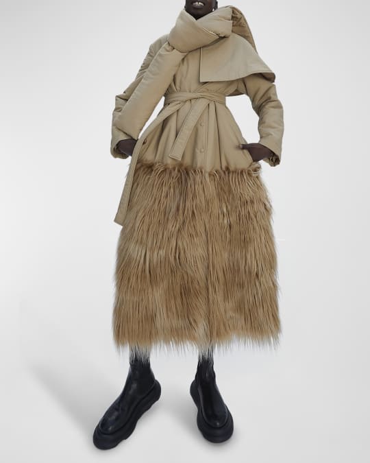 Padded Faux Fur Belted Coat