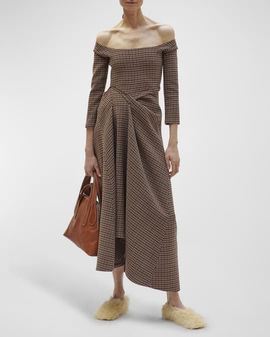awake mode asymmetric dress A.W.A.K.E.MODE Size XL Beige Navy Cotton Stripe Asymmetrical Dress