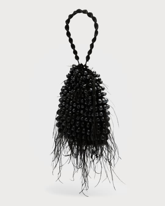 Dory Ostrich Feather Beaded Wristlet
