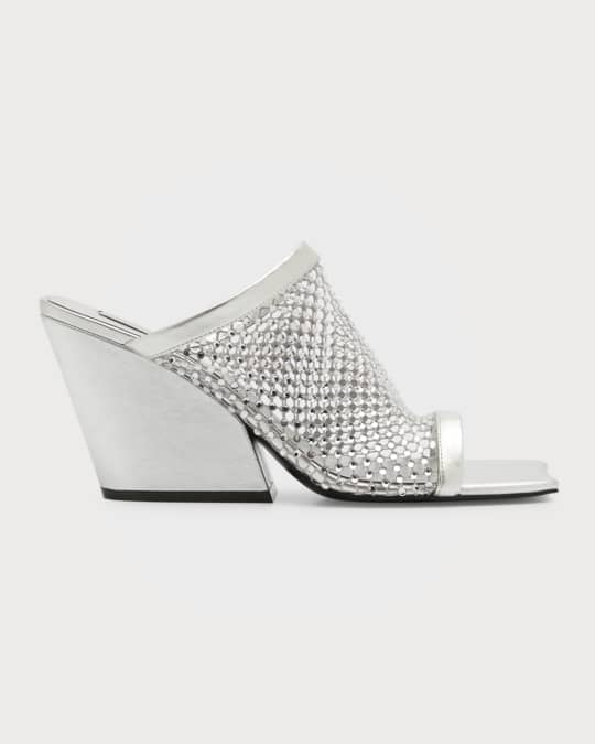 Stella McCartney Crystal Mesh Metallic Mule Sandals | Neiman