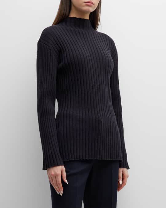 THE ROW Awais Mock-Neck Cashmere Rib Sweater Neiman Marcus
