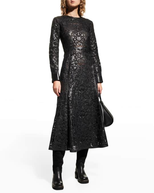 Gabriela Hearst Lara Eyelet Leather Midi Dress | Neiman Marcus