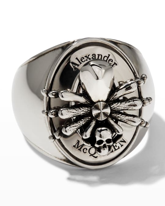 McQueen Men's Spider Skull Signet Ring | Neiman Marcus