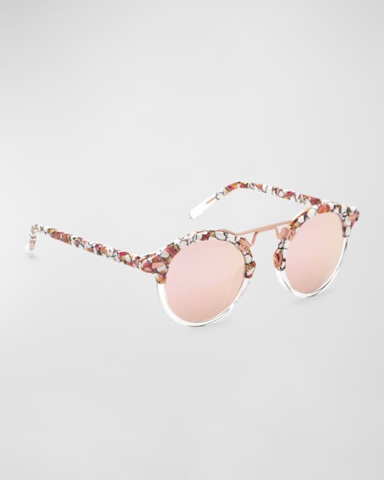 KREWE Louis Round Sunglasses with Metal Keyhole Lotus to Cry