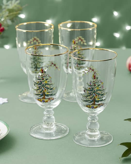 Christmas Tree Pedestal Goblets, Set of 4