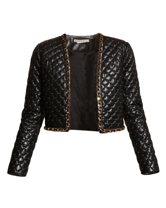 Alice + Olivia Zeta Quilted Cropped Vegan Leather Jacket | Neiman