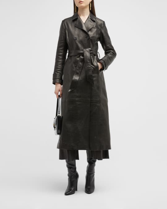 Belted Leather Trench Coat