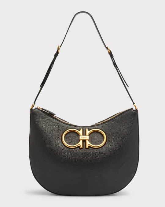 Maxi Gancio Zip Leather Hobo Bag