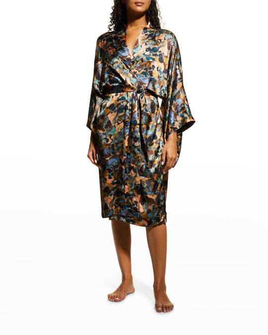 Else Ebru Abstract-Print Silk Kimono Robe | Neiman Marcus