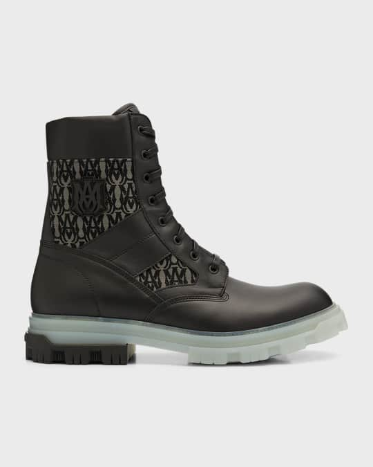 Amiri Men's Jacquard Monogram Leather Combat Boots | Neiman Marcus