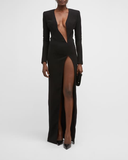 Asymmetric V Neck Evening Gown