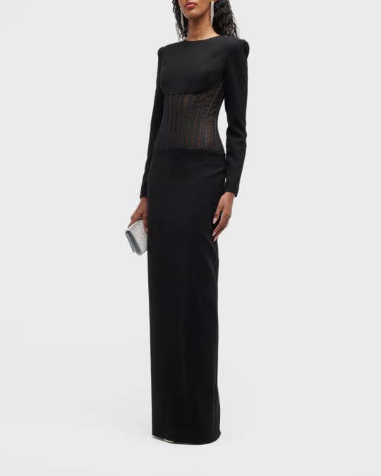 MONOT Exposed Corset Strong-Shoulder Column Gown | Neiman Marcus