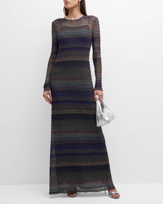 Metallic Striped Crochet Knit Maxi Dress