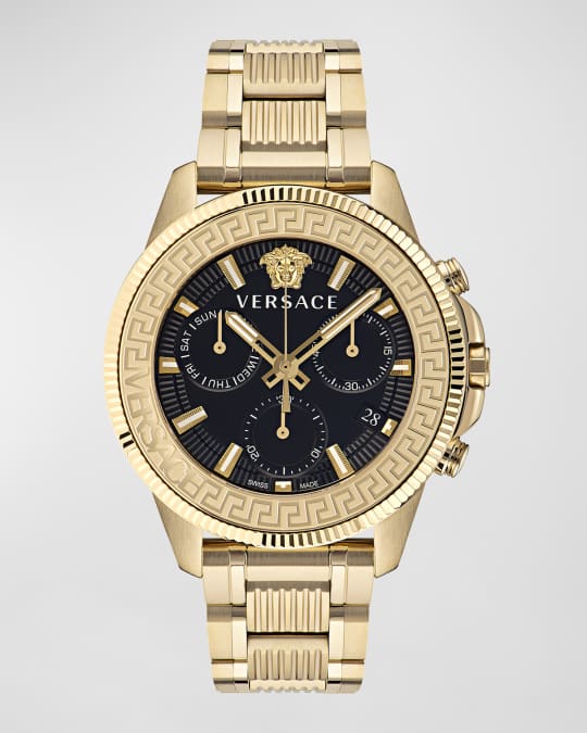 Versace Men s Greca Action IP Yellow Gold Chrono Watch 45mm