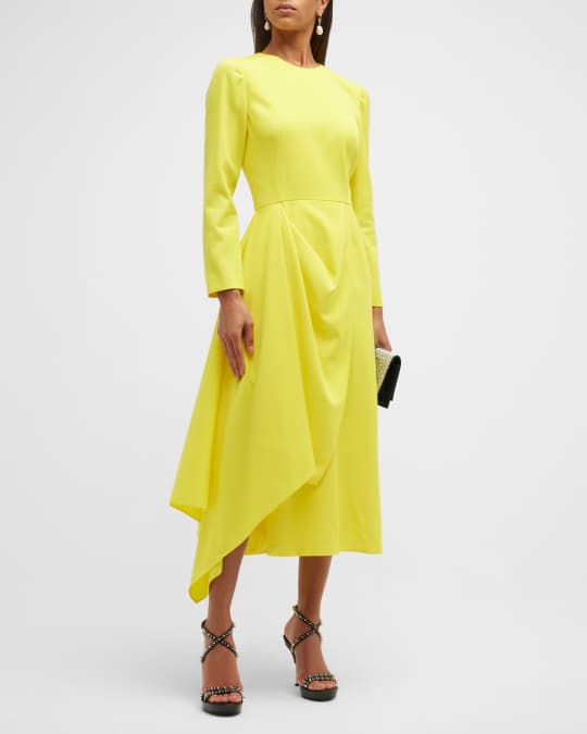 Alexander McQueen Side Drape Long-Sleeve Midi Dress | Neiman Marcus