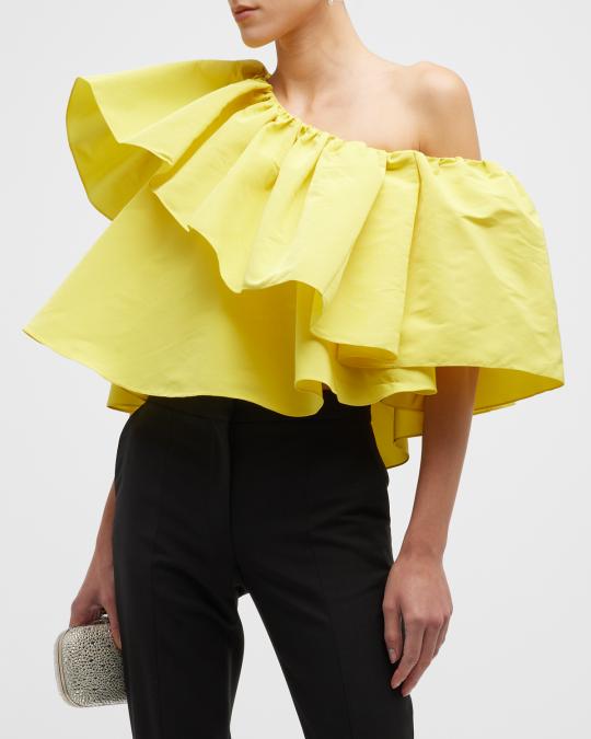 McQueen One-Shoulder Ruffle Top | Neiman Marcus