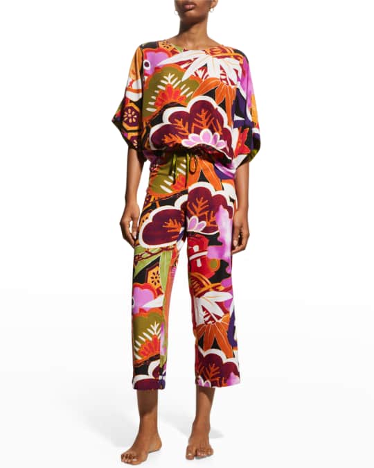 Natori Ikebana Cropped Floral-Print Pajama Set | Neiman Marcus