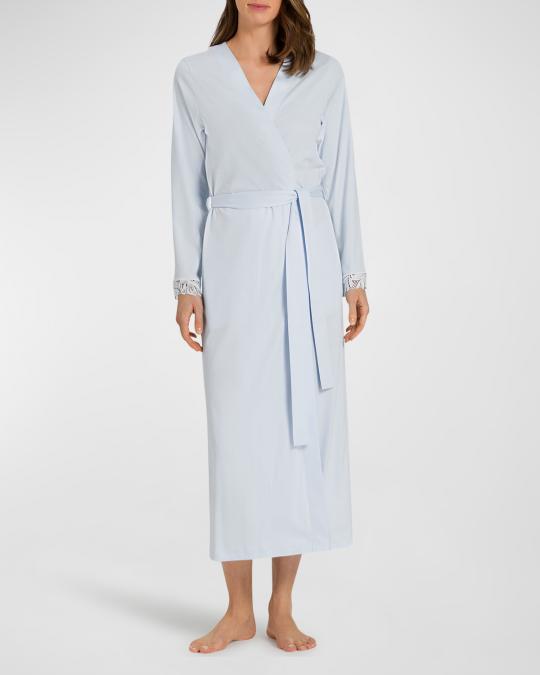 Hanro Zelda Long Lace-Trim Cotton Robe | Neiman Marcus