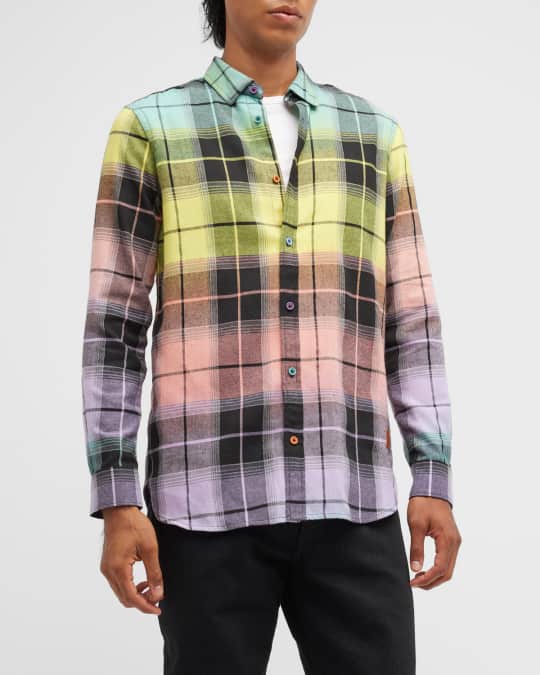 Scotch & Soda Men's Gradient Check Flannel Sport Shirt | Neiman Marcus