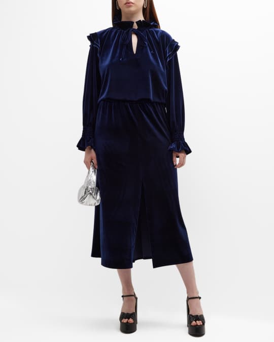 Finley Plus Size Mary Jane Smocked Velvet Midi Dress Neiman Marcus