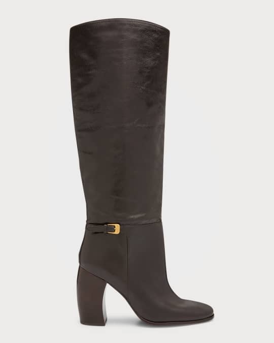 Tory Burch Buckle Leather Knee-High Boots | Neiman Marcus