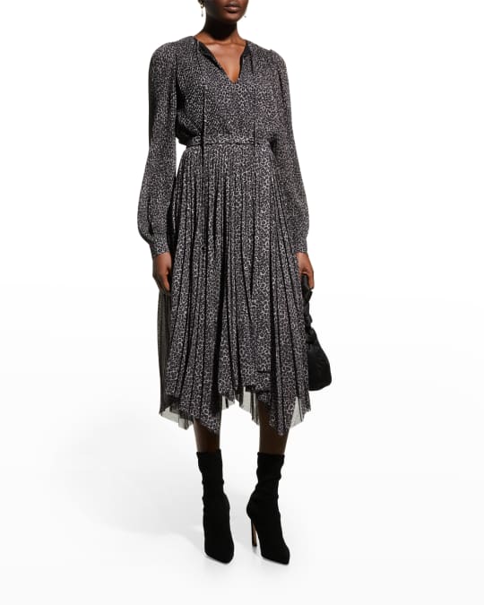 MICHAEL Michael Kors Savannah Pleated Cheetah Print Midi Dress