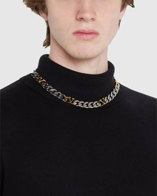 Valentino Garavani Men s Two Tone VLogo Curb Chain Necklace Neiman Marcus