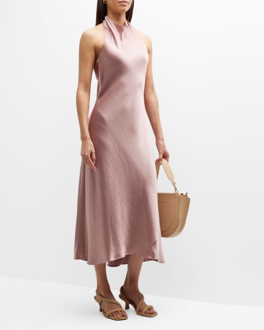 Vince Draped Cowl-Neck Halter Midi Dress | Neiman Marcus