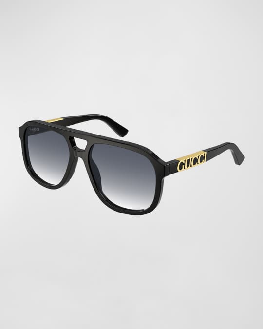 Gucci Logo Embellished Acetate Aviator Sunglasses | Neiman Marcus