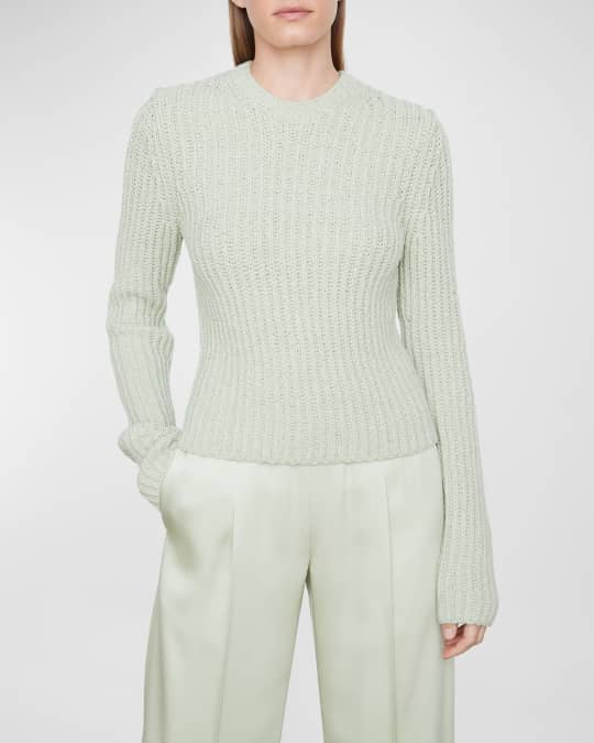 Crimped Cotton Blend Crewneck Sweater