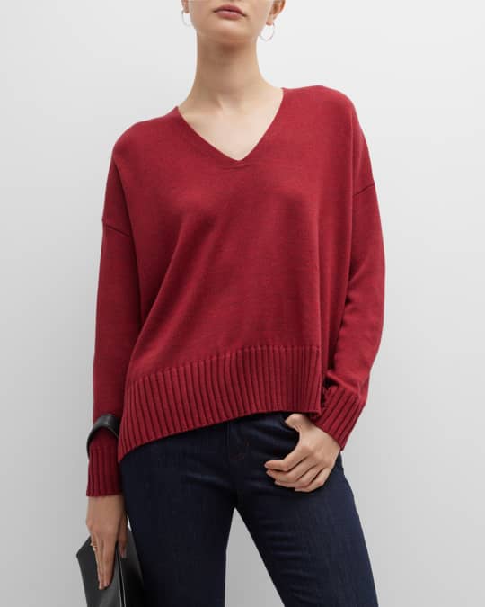 Eileen Fisher Missy Merino Jersey V-Neck Top | Neiman Marcus