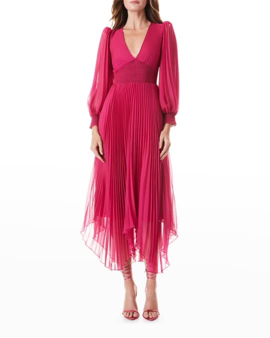 knee length dresses for ladies Wedtrend Women Fuchsia Prom Dress with Slit A Line Spaghetti Straps Corset Pleated Long Formal Dress with Lace Up Back, Fuchsia / US6 main image 1