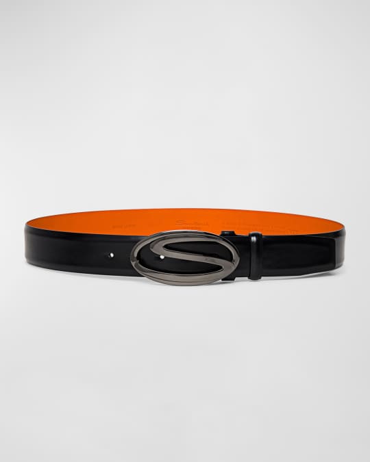 トップス S logo belt tops black Santoni Men's Oval S-Logo Cuttable Leather Belt | Neiman Marcus