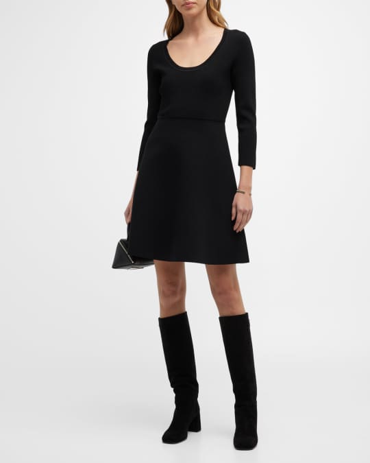 Theory Scoop-Neck Compact-Knit Flare Mini Dress | Neiman Marcus