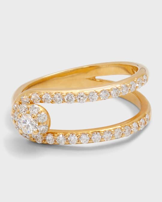 Krisonia 18K Yellow Gold Tapered Open Ring with Diamonds Size 6