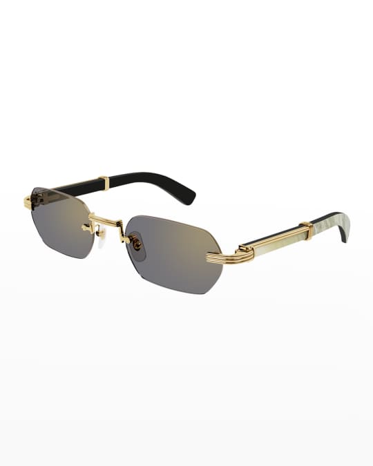 Men s Rimless Buffalo Horn Rectangle Sunglasses