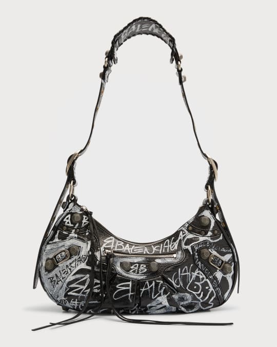 Graffiti logo leather shoulder bag