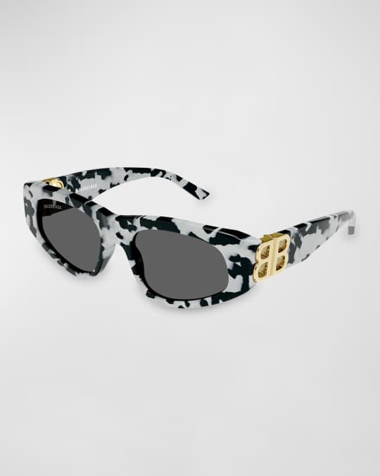 Balenciaga BB Black & White Tortoiseshell Acetate Cat-Eye Sunglasses