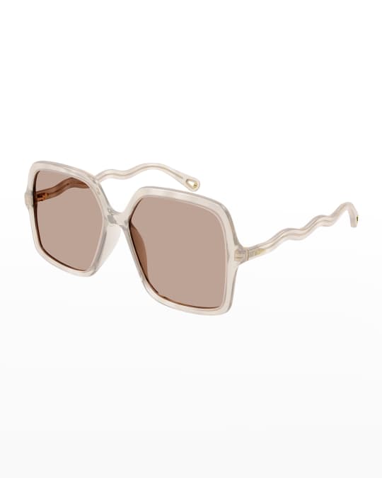 Chloe Wavy Rectangle Acetate Sunglasses | Neiman Marcus