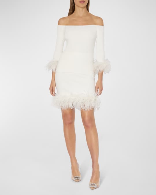 knee length dresses for ladies Priscilla Sequin Mini Dress with Feather Trim