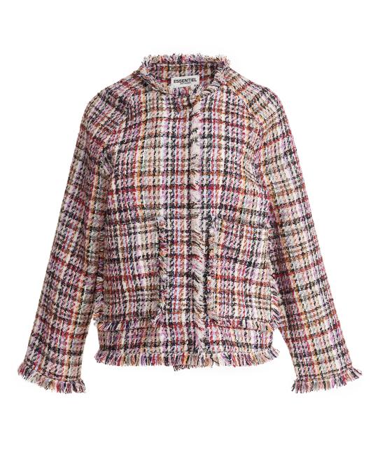 Essentiel Antwerp Compost Fringed Plaid Jacket | Neiman Marcus