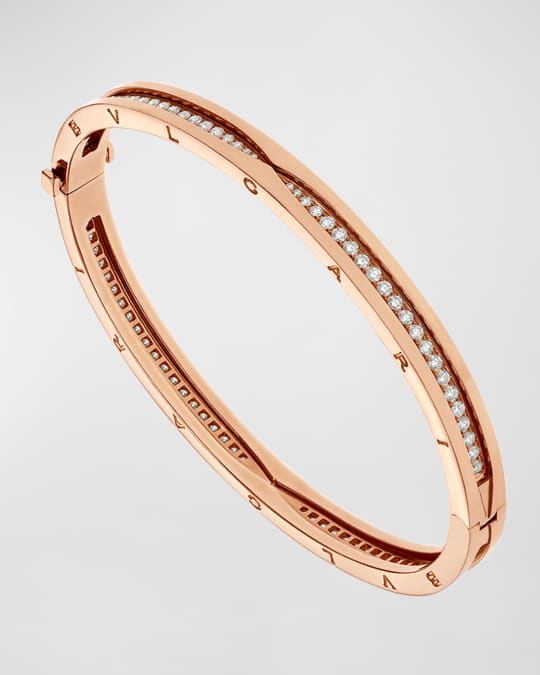 BVLGARI B.Zero1 18K Rose Gold Diamond Bangle Bracelet Size M Neiman Marcus
