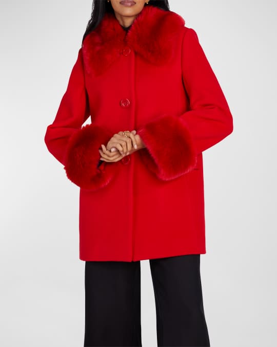kate spade new york anita faux fur-trim single-breasted coat - Main Image