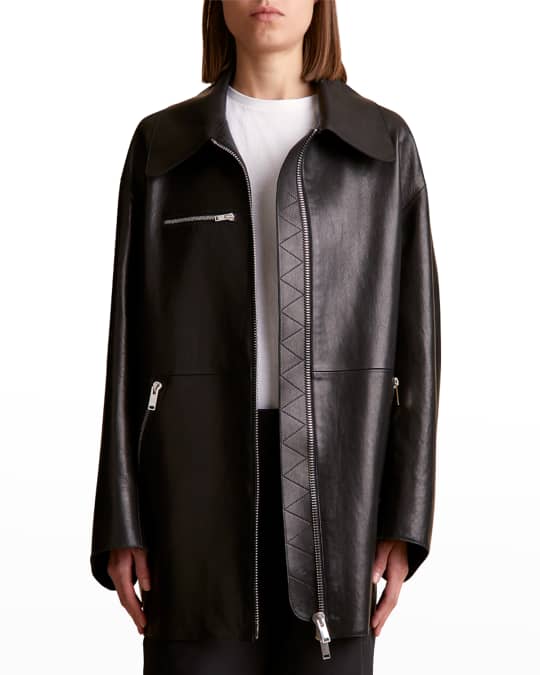 Khaite Gellar Collared Leather Jacket Neiman Marcus