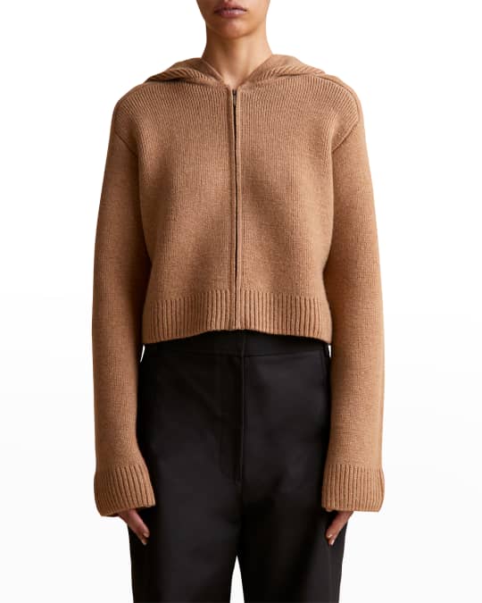 Khaite Winston Cashmere Crop Zip-Up Hoodie | Neiman Marcus