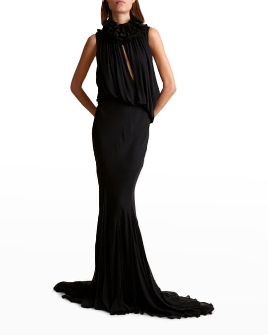 Khaite Greco Ruffle Slash-Cutout Draped Gown | Neiman Marcus
