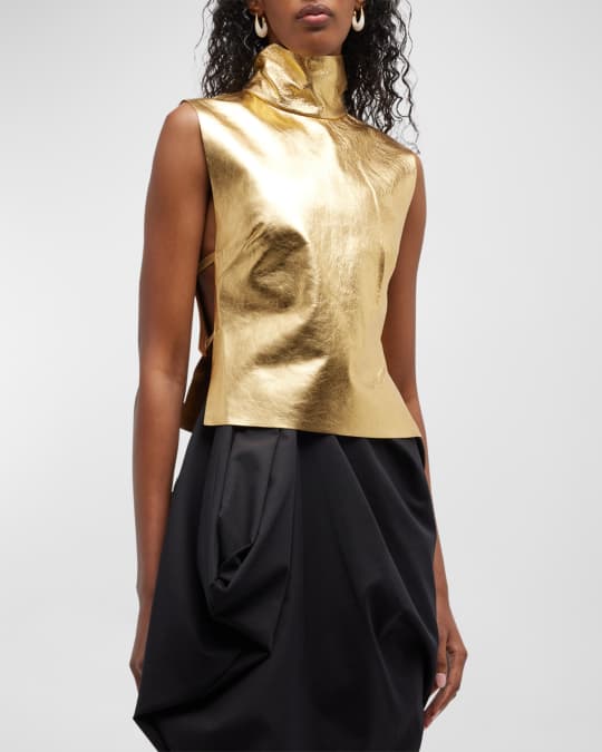 Dries Van Noten Larma Sleeveless Leather Mock Neck Top